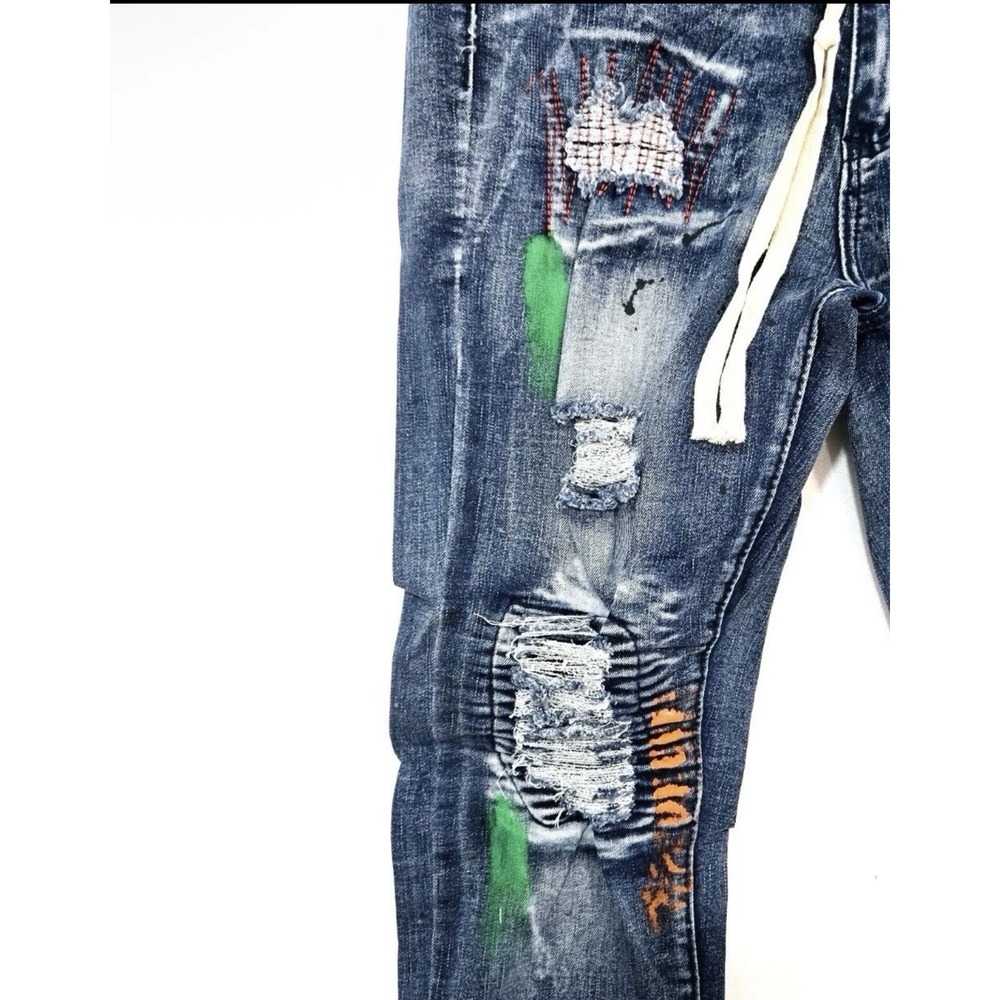 Rue21‎ Premium Men Skinny Fit Distressed Patchwork Jeans 32x30 - Picture 6 of 8